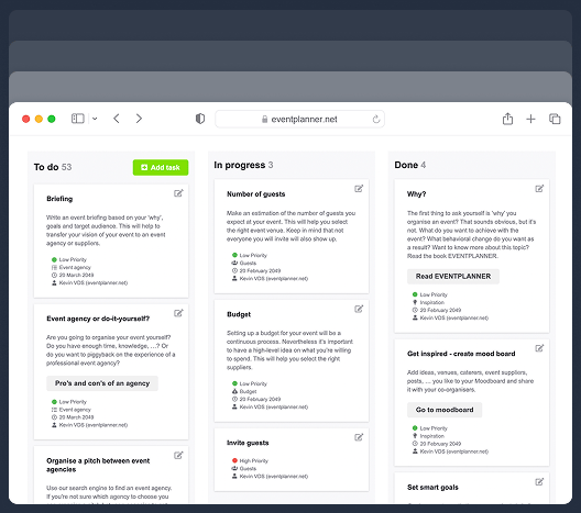 Capture d'écran de l'outil Checklist pour la gestion de projets d'événements.