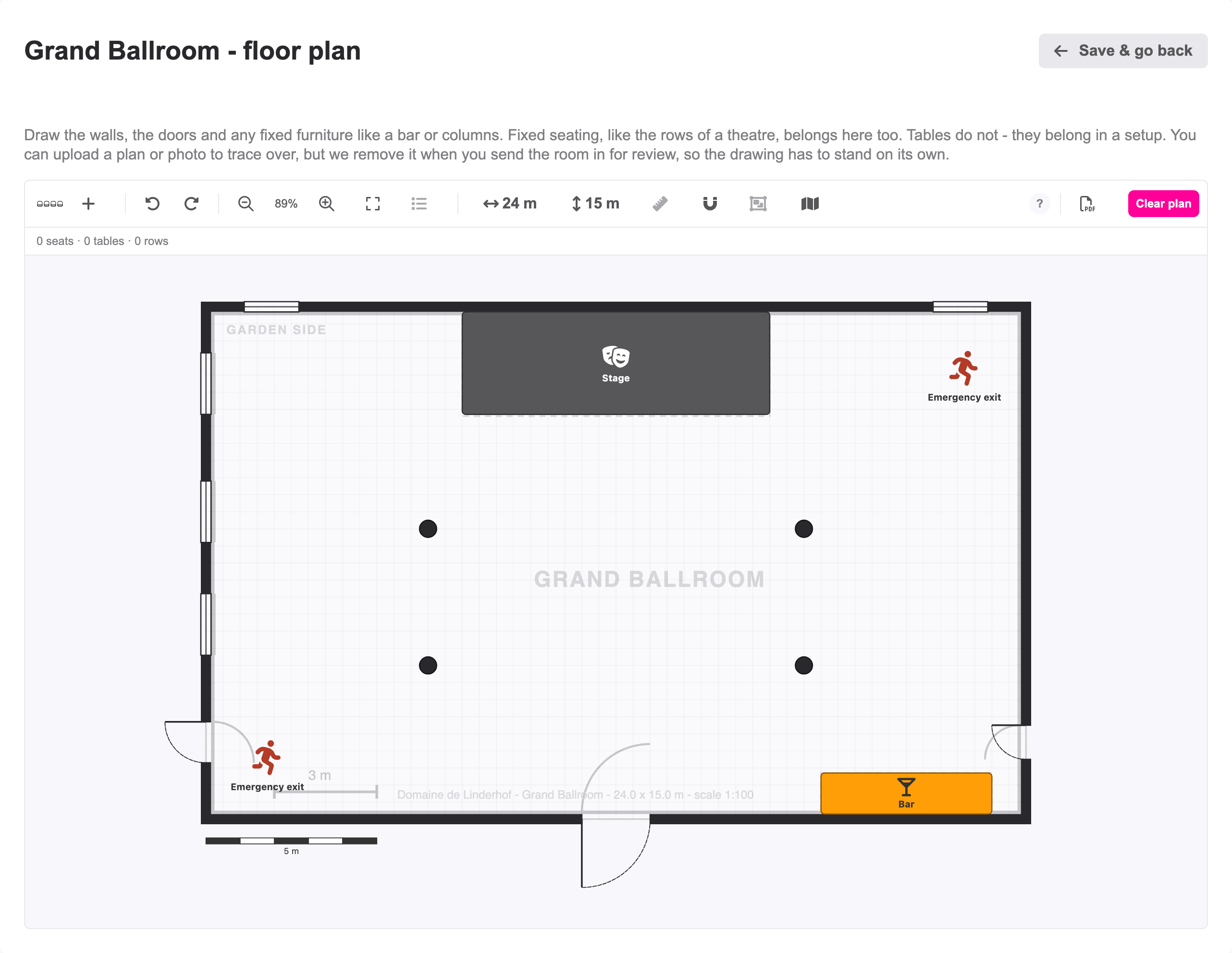 Dessiner le plan de salle par-dessus le plan du lieu