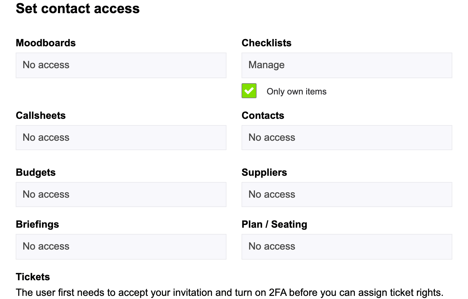 Définir l'accès d'un contact à la check-list