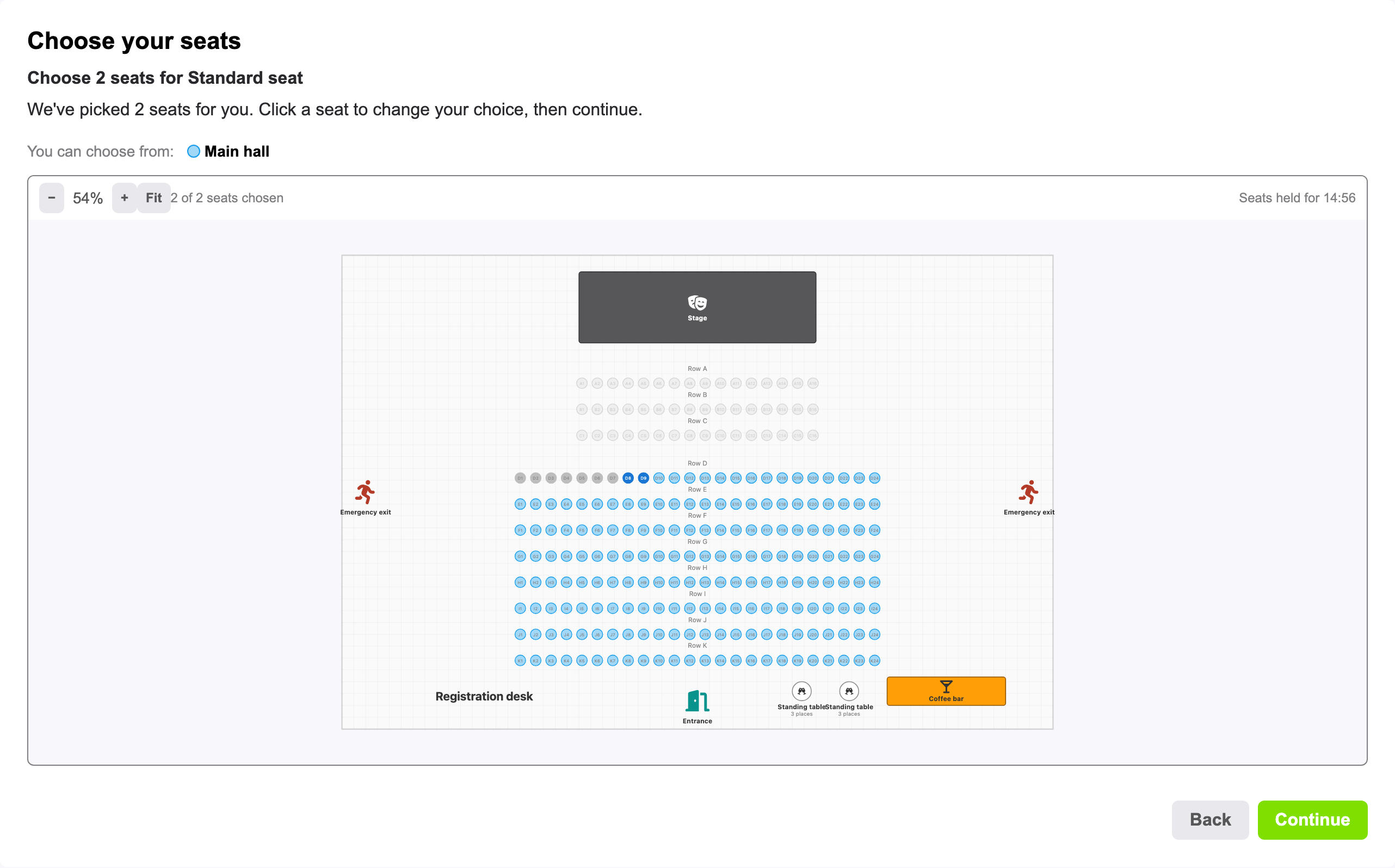 Ce que voit un invité : choisir ses places sur le plan